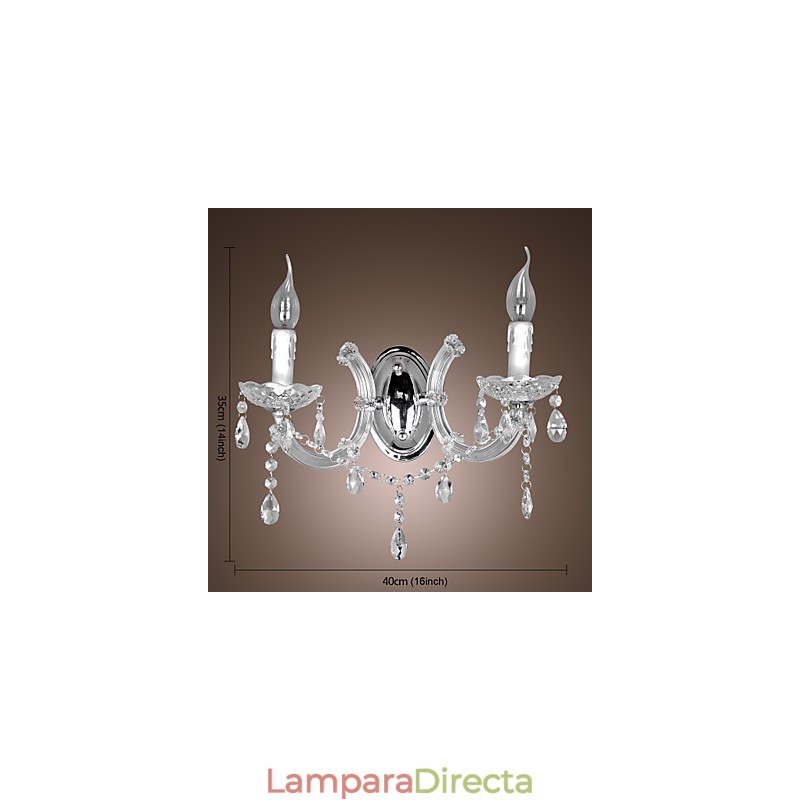 Elegante lámpara de pared de cristal con 2 luces