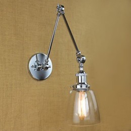 Lámpara de pared de cristal cromado con brazo doble ajustable, color plateado, para KTV, mesita de noche, pasillo, restaurante, hotel o habitación.