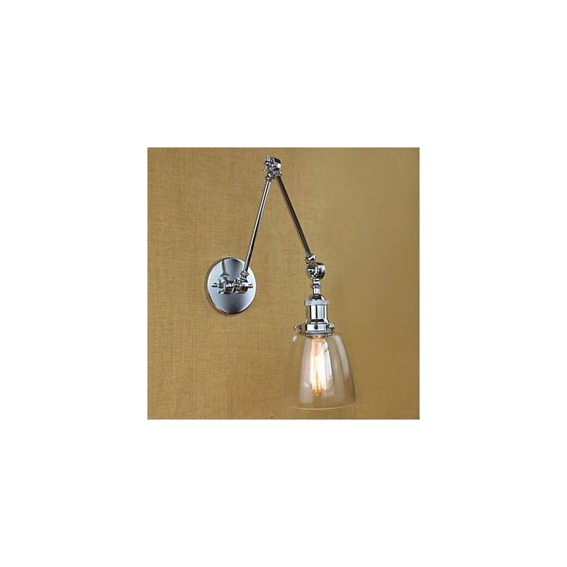 Lámpara de pared de cristal cromado con brazo doble ajustable, color plateado, para KTV, mesita de noche, pasillo, restaurante, hotel o habitación.