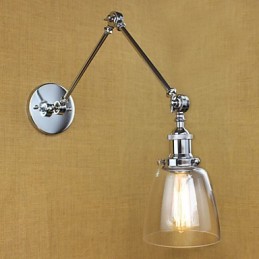 Lámpara de pared de cristal cromado con brazo doble ajustable, color plateado, para KTV, mesita de noche, pasillo, restaurante, hotel o habitación.