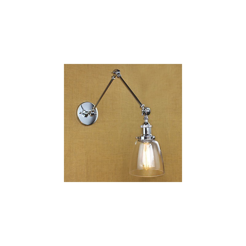Lámpara de pared de cristal cromado con brazo doble ajustable, color plateado, para KTV, mesita de noche, pasillo, restaurante, hotel o habitación.