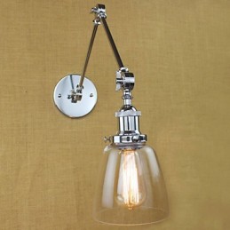 Lámpara de pared de cristal cromado con brazo doble ajustable, color plateado, para KTV, mesita de noche, pasillo, restaurante, hotel o habitación.