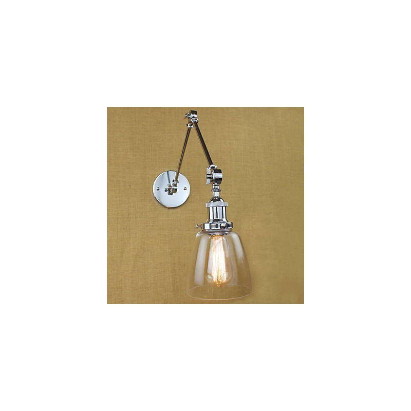 Lámpara de pared de cristal cromado con brazo doble ajustable, color plateado, para KTV, mesita de noche, pasillo, restaurante, hotel o habitación.