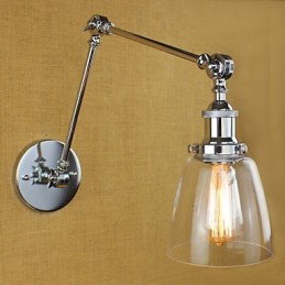Lámpara de pared de cristal cromado con brazo doble ajustable, color plateado, para KTV, mesita de noche, pasillo, restaurante, hotel o habitación.