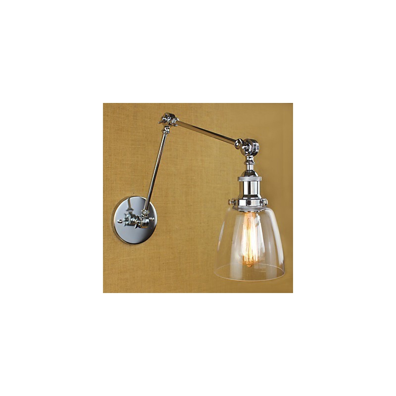 Lámpara de pared de cristal cromado con brazo doble ajustable, color plateado, para KTV, mesita de noche, pasillo, restaurante, hotel o habitación.