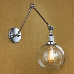 Lámpara de pared de cristal cromado con brazo doble ajustable, color plateado, para KTV, mesita de noche, pasillo, restaurante, hotel o habitación.
