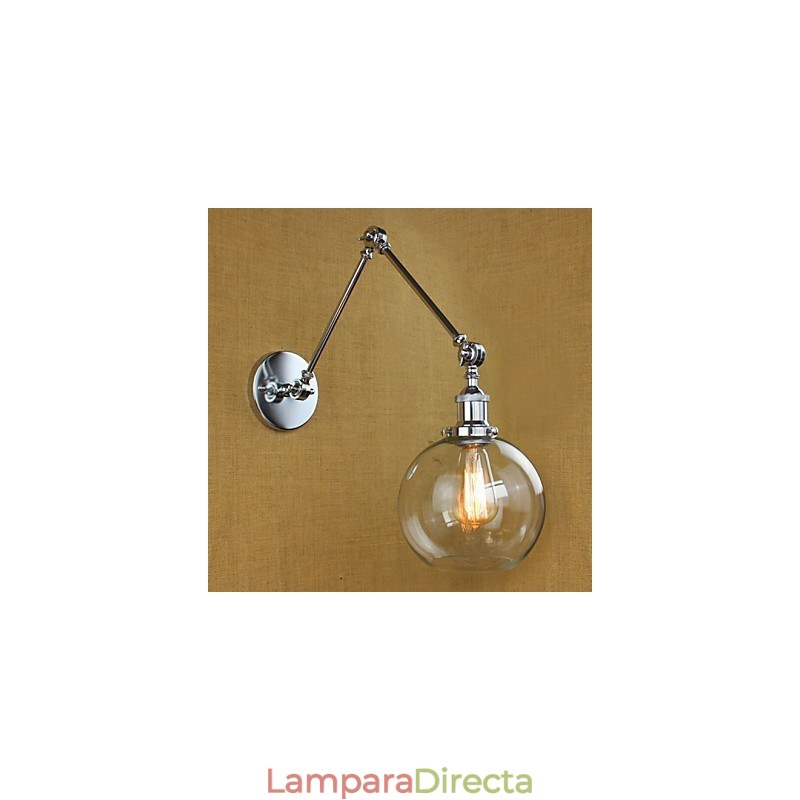 Lámpara de pared de cristal cromado con brazo doble ajustable, color plateado, para KTV, mesita de noche, pasillo, restaurante, hotel o habitación.