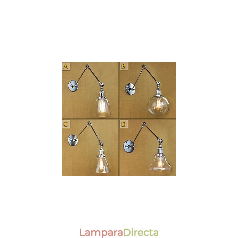 Lámpara de pared de cristal cromado con brazo doble ajustable, color plateado, para KTV, mesita de noche, pasillo, restaurante, hotel o habitación.