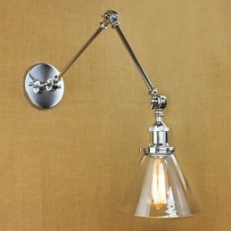 Lámpara de pared de cristal cromado con brazo doble ajustable, color plateado, para KTV, mesita de noche, pasillo, restaurante, hotel o habitación.