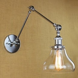Lámpara de pared de cristal cromado con brazo doble ajustable, color plateado, para KTV, mesita de noche, pasillo, restaurante, hotel o habitación.