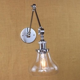 Lámpara de pared de cristal cromado con brazo doble ajustable, color plateado, para KTV, mesita de noche, pasillo, restaurante, hotel o habitación.