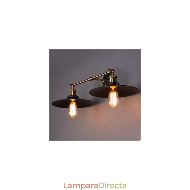 Lámpara de pared retro industrial rural, lámpara de pared doble, paraguas negro