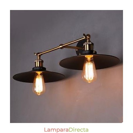 Lámpara de pared retro industrial rural, lámpara de pared doble, paraguas negro Lámpara de pared retro industrial rural, lámpara de pared doble, paraguas negro