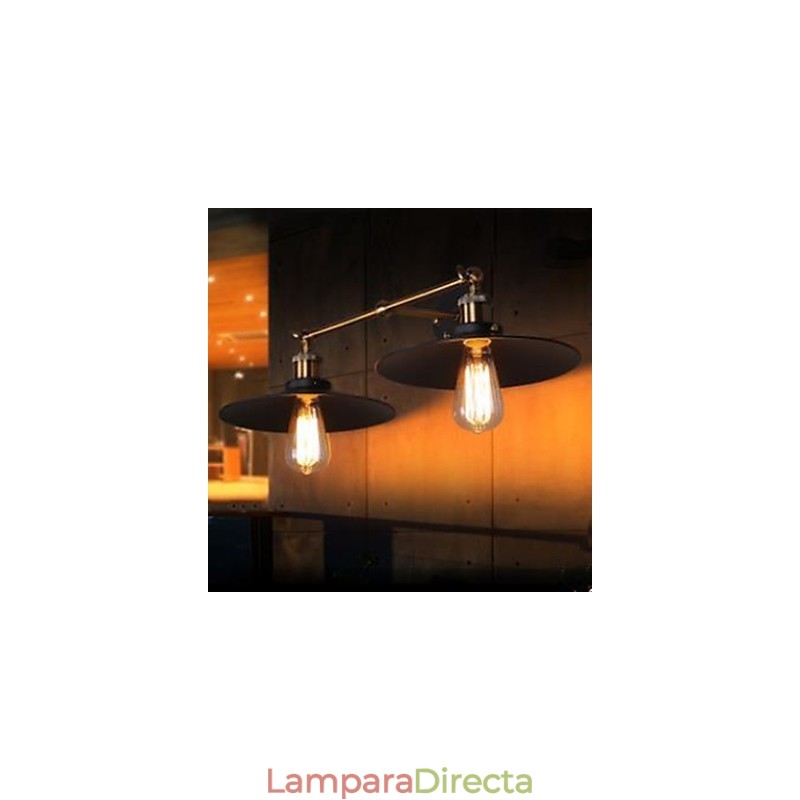 Lámpara de pared retro industrial rural, lámpara de pared doble, paraguas negro