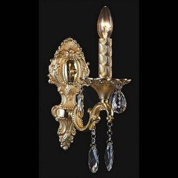 Lujosa lámpara de pared de cristal con bombilla tipo vela.