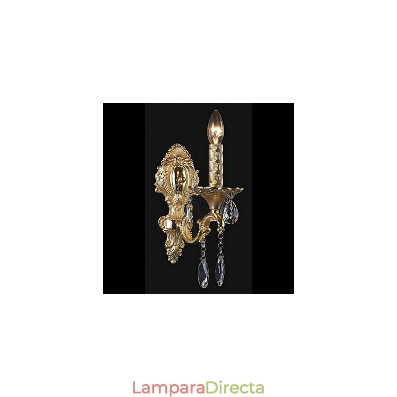 Lujosa lámpara de pared de cristal con bombilla tipo vela.
