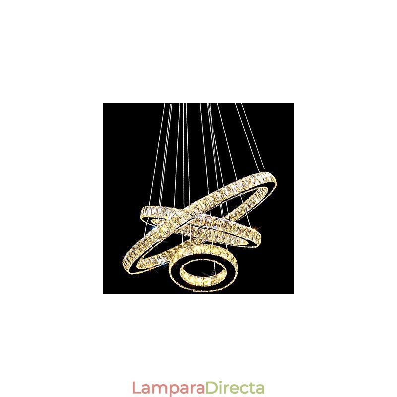Lámpara colgante de cristal moderna con tres anillos D406080 K9, lámparas de techo de cristal de gran tamaño