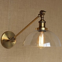 Lámpara de pared estilo retro creativo estilo americano estilo country para salón o dormitorio con brazo de latón, bronce y vidrio de hierro.