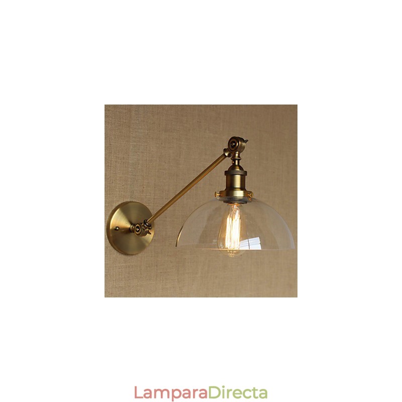 Lámpara de pared estilo retro creativo estilo americano estilo country para salón o dormitorio con brazo de latón, bronce y vidrio de hierro.