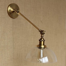 Lámpara de pared estilo retro creativo estilo americano estilo country para salón o dormitorio con brazo de latón, bronce y vidrio de hierro.