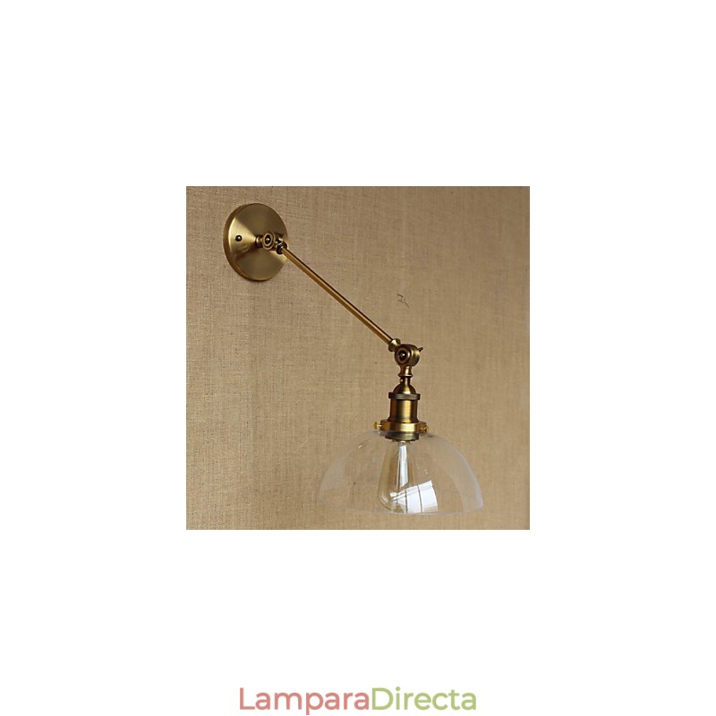 Lámpara de pared estilo retro creativo estilo americano estilo country para salón o dormitorio con brazo de latón, bronce y vidrio de hierro.