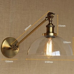 Lámpara de pared estilo retro creativo estilo americano estilo country para salón o dormitorio con brazo de latón, bronce y vidrio de hierro.