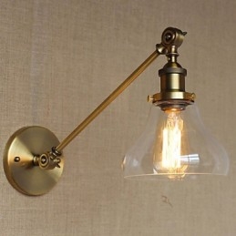 Lámpara de pared estilo retro creativo estilo americano estilo country para salón o dormitorio con brazo de latón, bronce y vidrio de hierro.