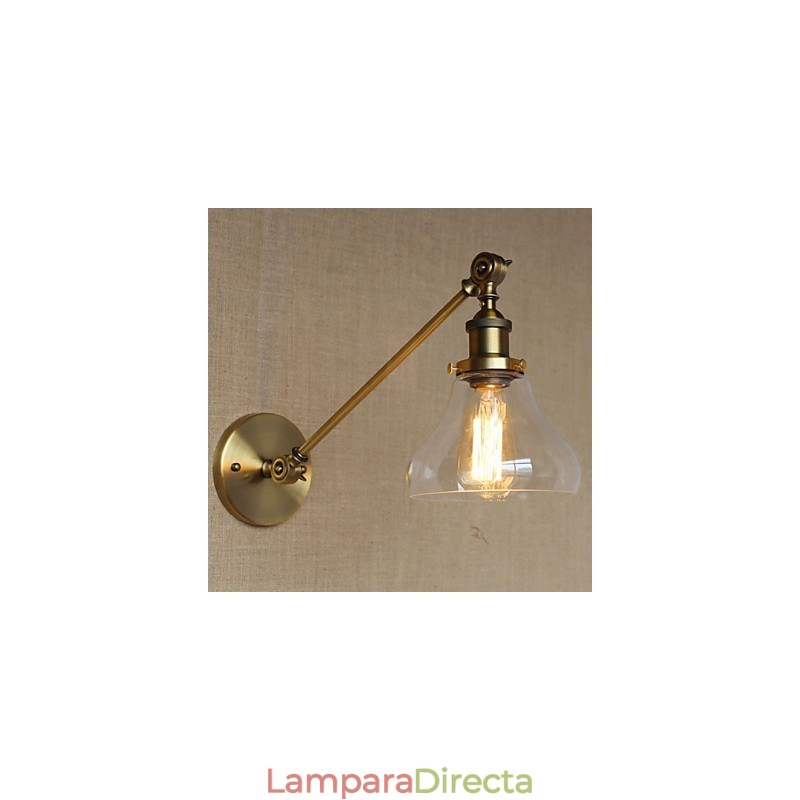 Lámpara de pared estilo retro creativo estilo americano estilo country para salón o dormitorio con brazo de latón, bronce y vidrio de hierro.