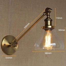 Lámpara de pared estilo retro creativo estilo americano estilo country para salón o dormitorio con brazo de latón, bronce y vidrio de hierro.