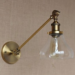 Lámpara de pared estilo retro creativo estilo americano estilo country para salón o dormitorio con brazo de latón, bronce y vidrio de hierro.