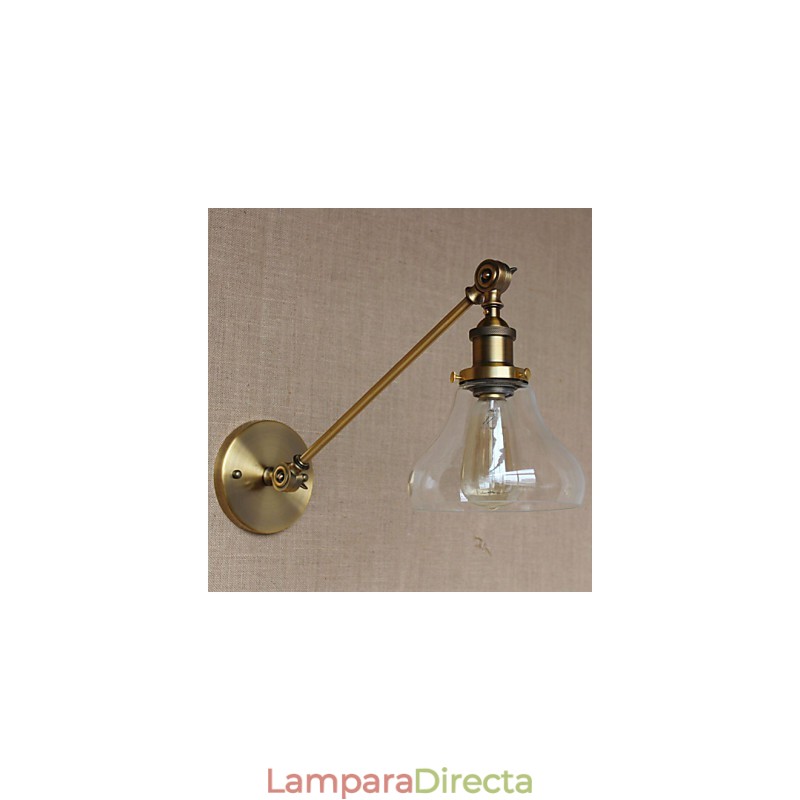 Lámpara de pared estilo retro creativo estilo americano estilo country para salón o dormitorio con brazo de latón, bronce y vidrio de hierro.