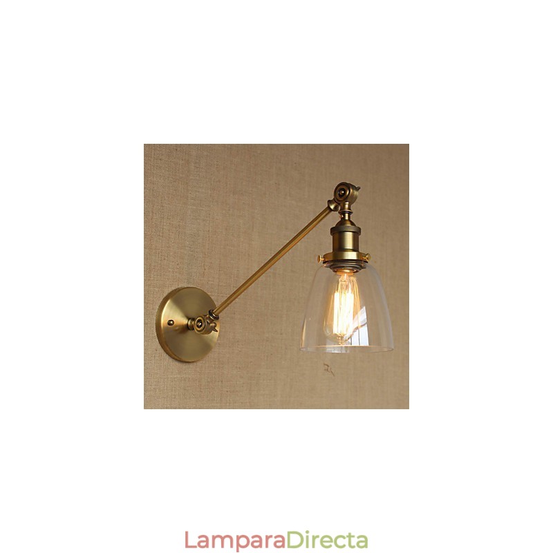 Lámpara de pared estilo retro creativo estilo americano estilo country para salón o dormitorio con brazo de latón, bronce y vidrio de hierro.