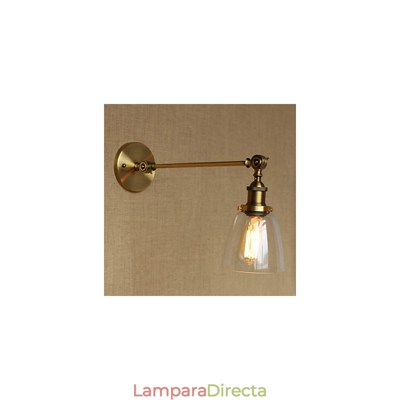 Lámpara de pared estilo retro creativo estilo americano estilo country para salón o dormitorio con brazo de latón, bronce y vidrio de hierro.