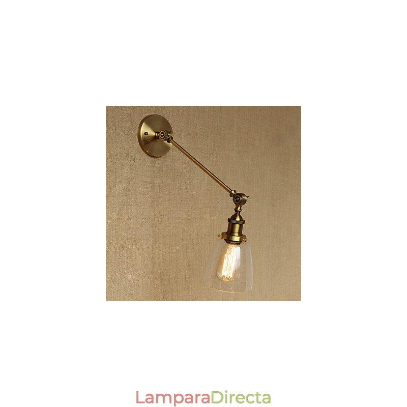 Lámpara de pared estilo retro creativo estilo americano estilo country para salón o dormitorio con brazo de latón, bronce y vidrio de hierro.
