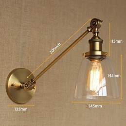 Lámpara de pared estilo retro creativo estilo americano estilo country para salón o dormitorio con brazo de latón, bronce y vidrio de hierro.