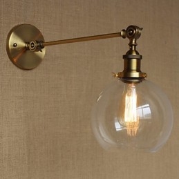 Lámpara de pared estilo retro creativo estilo americano estilo country para salón o dormitorio con brazo de latón, bronce y vidrio de hierro.