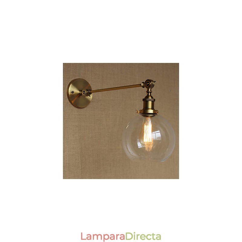 Lámpara de pared estilo retro creativo estilo americano estilo country para salón o dormitorio con brazo de latón, bronce y vidrio de hierro.