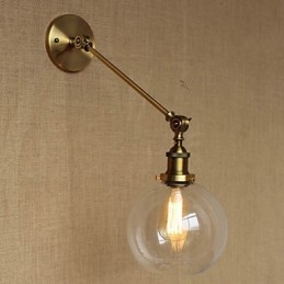 Lámpara de pared estilo retro creativo estilo americano estilo country para salón o dormitorio con brazo de latón, bronce y vidrio de hierro.