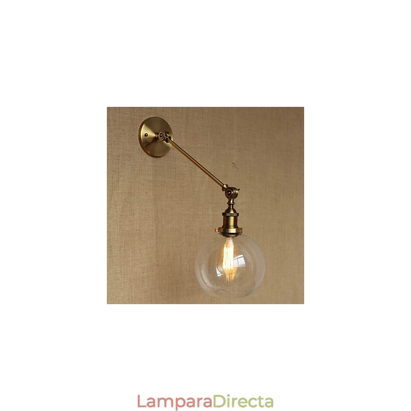 Lámpara de pared estilo retro creativo estilo americano estilo country para salón o dormitorio con brazo de latón, bronce y vidrio de hierro.