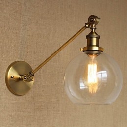 Lámpara de pared estilo retro creativo estilo americano estilo country para salón o dormitorio con brazo de latón, bronce y vidrio de hierro.