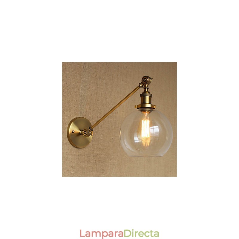 Lámpara de pared estilo retro creativo estilo americano estilo country para salón o dormitorio con brazo de latón, bronce y vidrio de hierro.