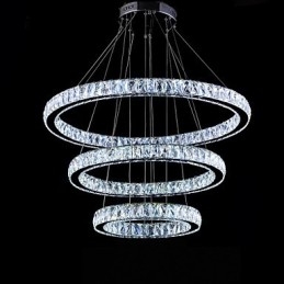 Lámpara colgante de cristal moderna con tres anillos D406080 K9, lámparas de techo de cristal de gran tamaño
