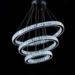 Lámpara colgante de cristal moderna con tres anillos D406080 K9, lámparas de techo de cristal de gran tamaño