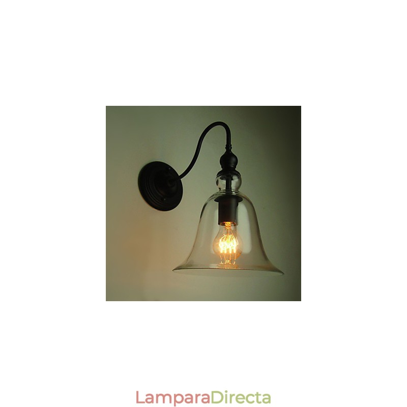Lámpara de pared vintage de una luz de acero y cristal
