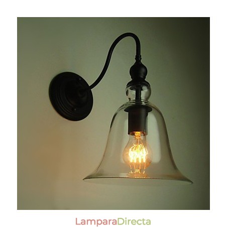 Lámpara de pared vintage de una luz de acero y cristal Lámpara de pared vintage de una luz de acero y cristal