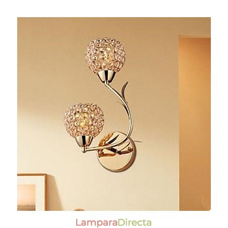 Lámpara de pared de cristal K9 de doble cabezal, contemporánea y concisa, dorada Lámpara de pared de cristal K9 de doble cabezal, contemporánea y concisa, dorada