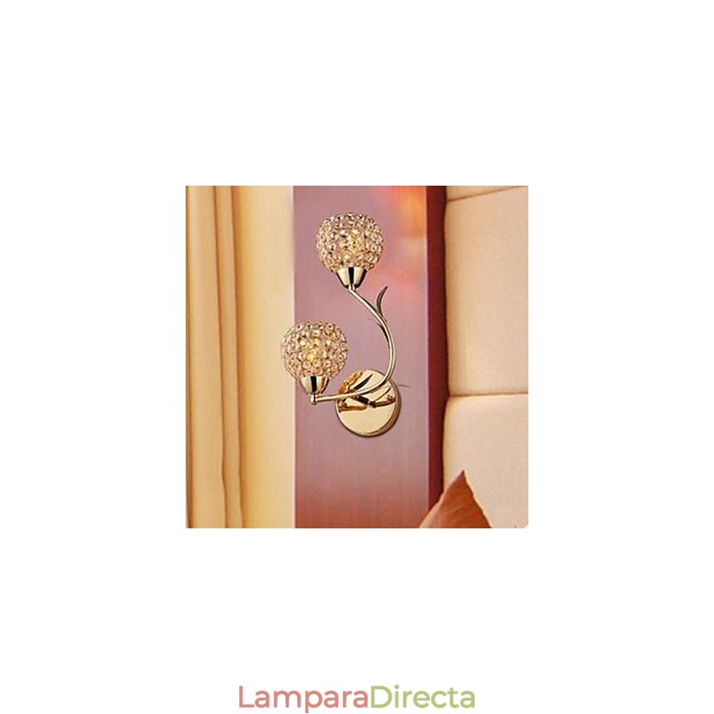 Lámpara de pared de cristal K9 de doble cabezal, contemporánea y concisa, dorada
