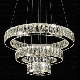 Lámpara colgante de cristal moderna con tres anillos D406080 K9, lámparas de techo de cristal de gran tamaño