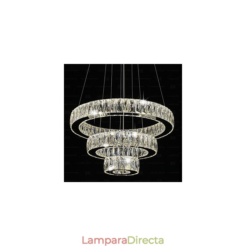 Lámpara colgante de cristal moderna con tres anillos D406080 K9, lámparas de techo de cristal de gran tamaño