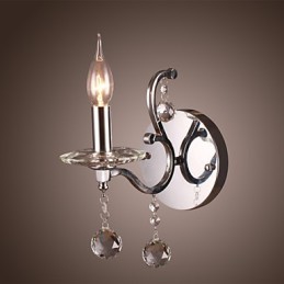 Aplique de pared de cristal plateado con 1 luz